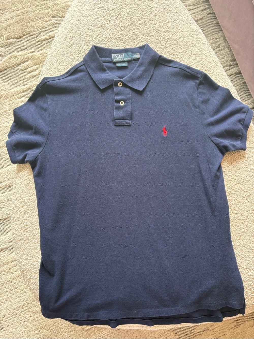 Polo by Ralph Lauren Navy Short-Sleeve Polo with Red Logo, Size Large